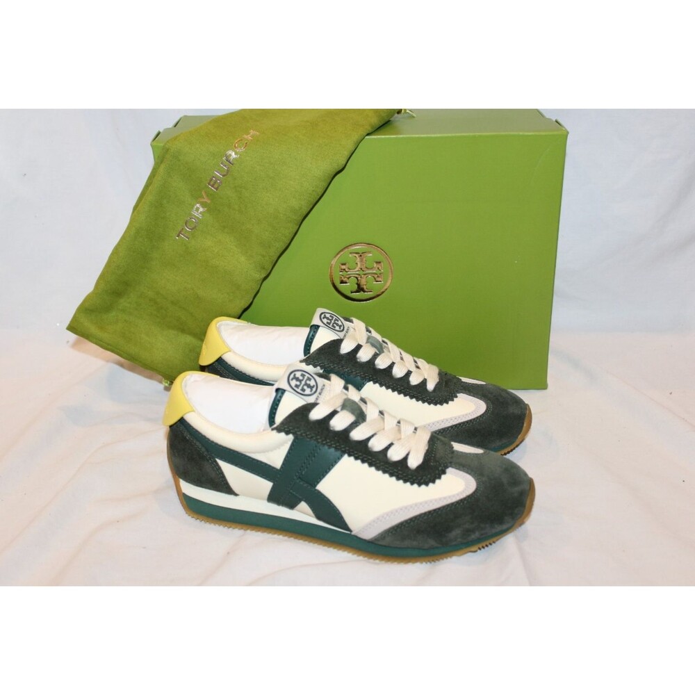 Tory Burch Hank Athletic Leisure Sneakers New Ivory Miltaire Green NIB SZ 6 $250